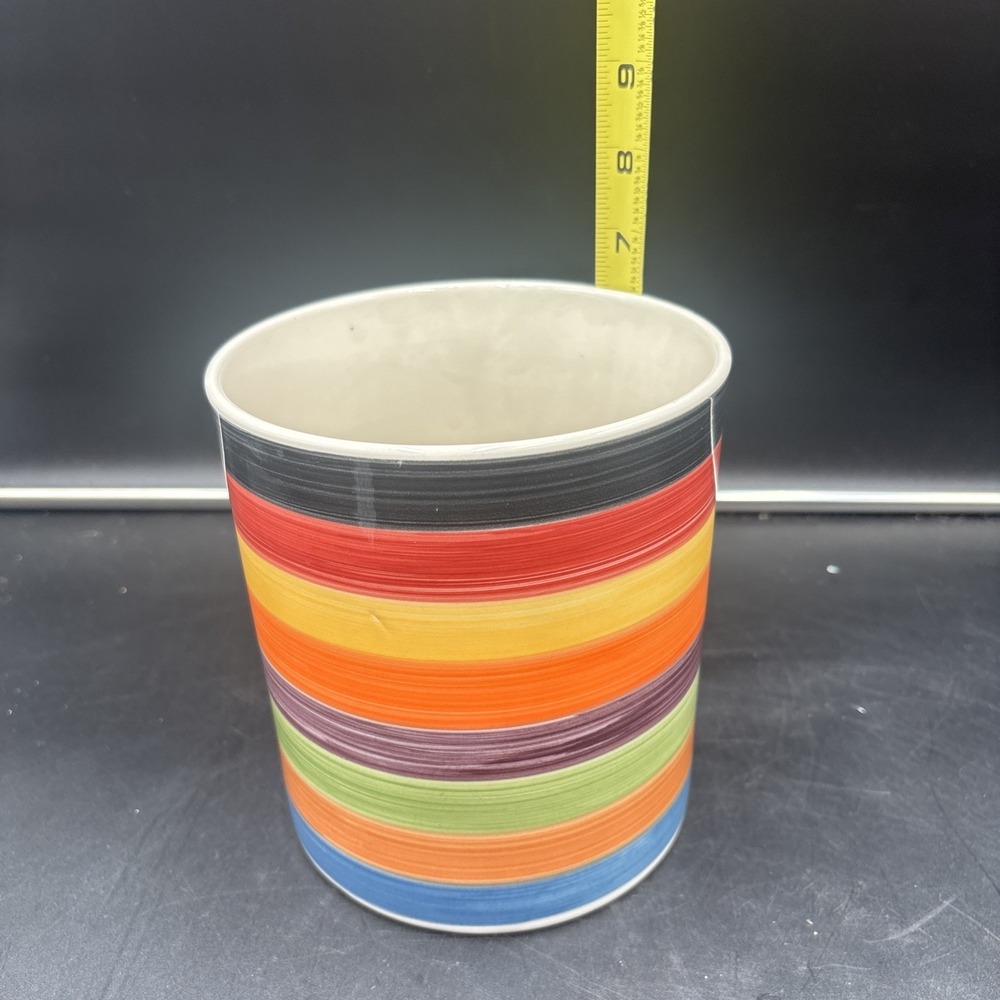 EUC Rondo Kitchen Utensil Holder Multi Colored Colorful Swirl Stripes Ceramic